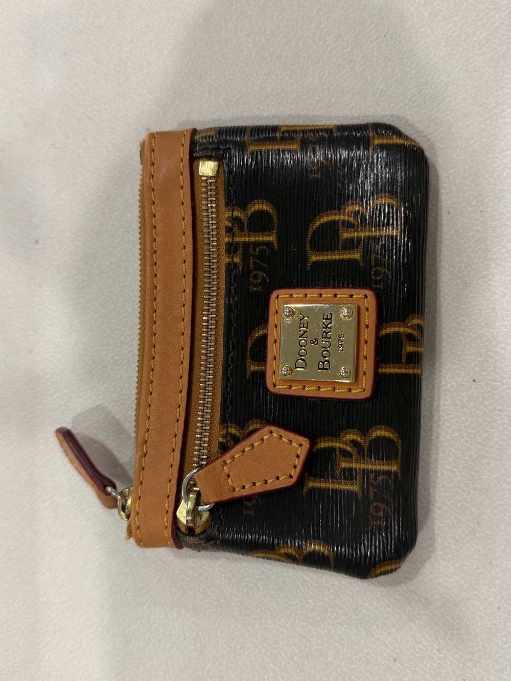 Dooney & Bourke Black and Brown Logo Zip Card Case